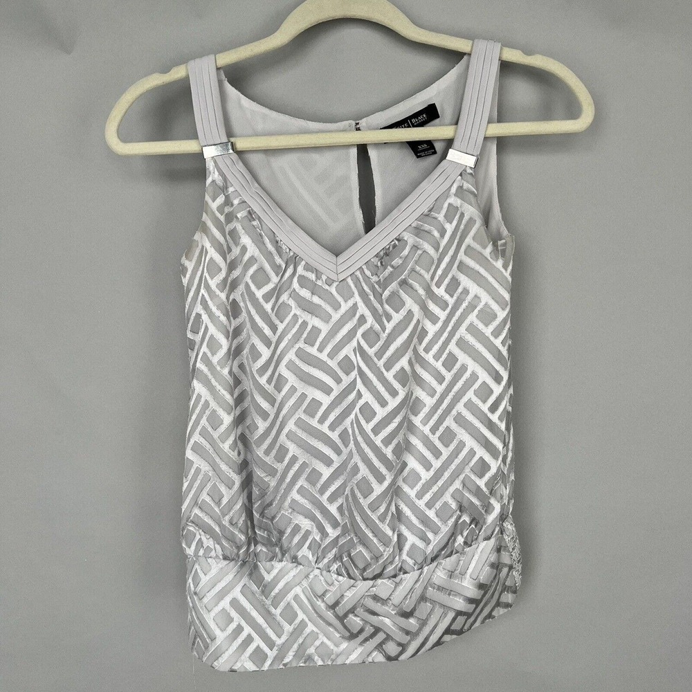 White House Black Market Silver Herringbone Pattern Blouse Size XXS